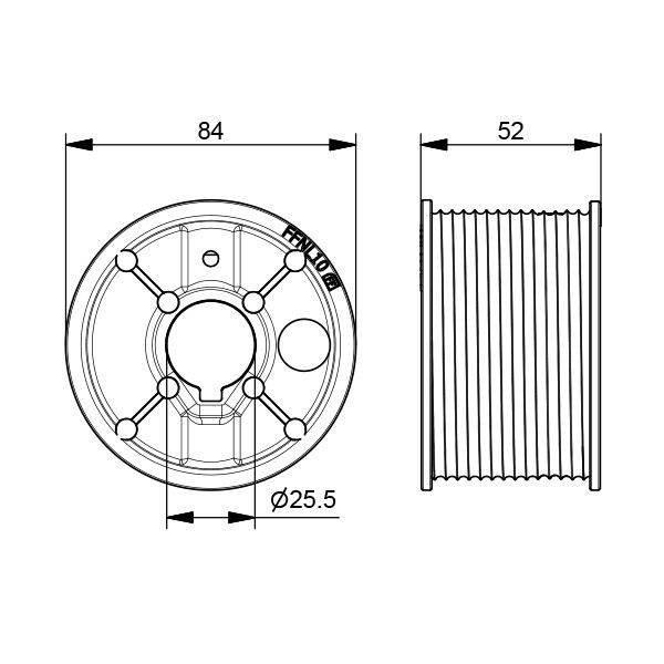 Seiltrommel Normalsystem, Aluminium, 1", Länge: 52mm