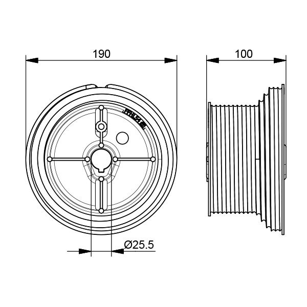 Seiltrommel hohes System Aluminium 1" Länge: 100mm